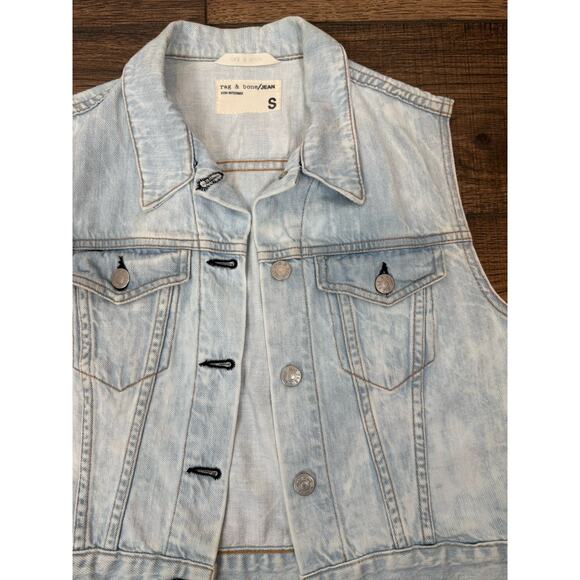 Rag & Bone Light Blue Denim Jean Vest Women’s Sz S Crop - Picture 2 of 8